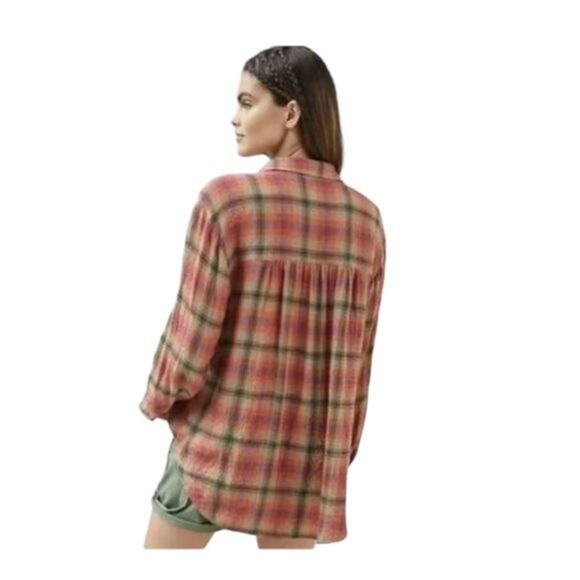 Pilcro & the Letterpress Anthropologie Womens Tunic Sz S Plaid Seamed Buttondown - Picture 4 of 11